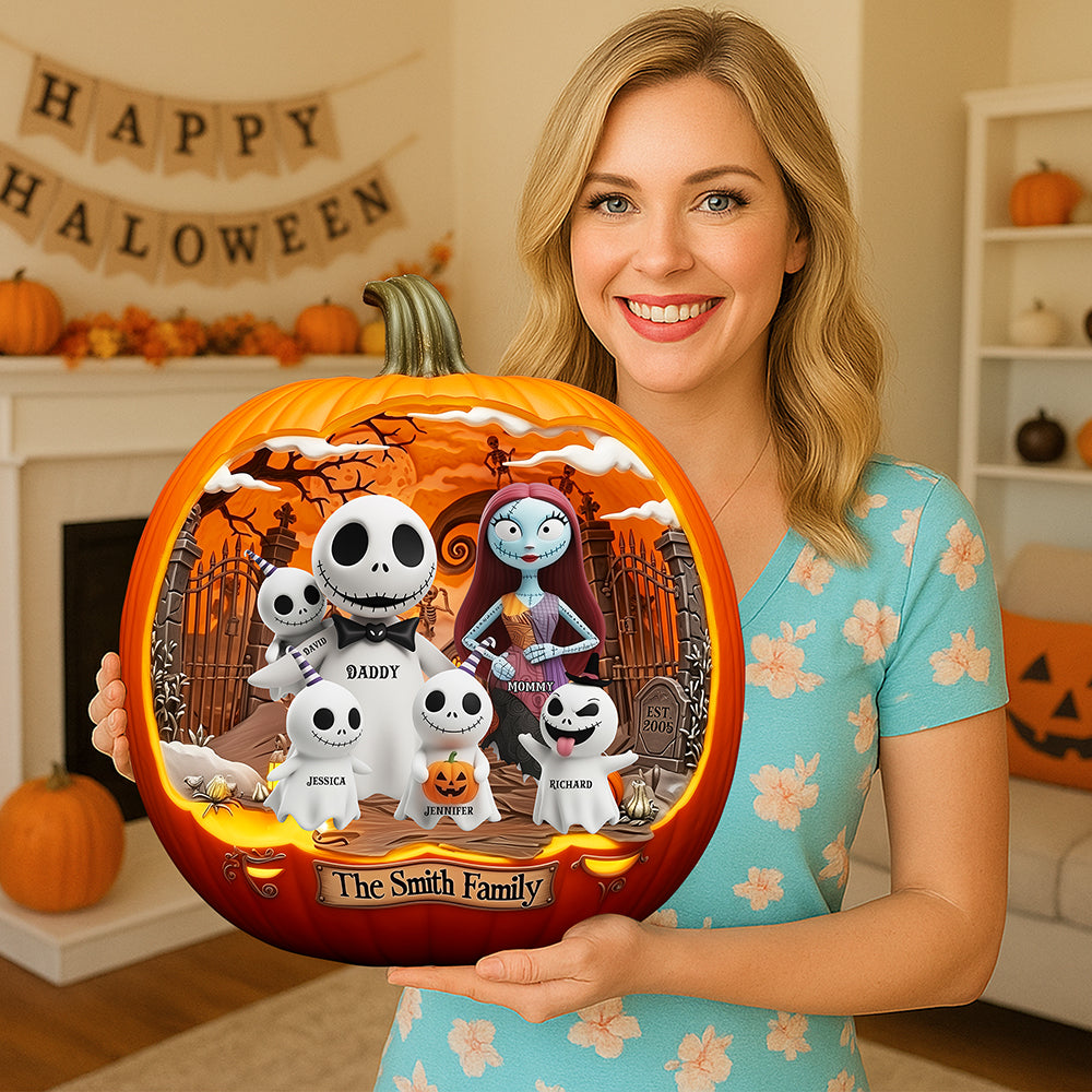 Spooky Family Pumpkin Wood Sign - Personalized Halloween Gifts For Family 01tgqn190825