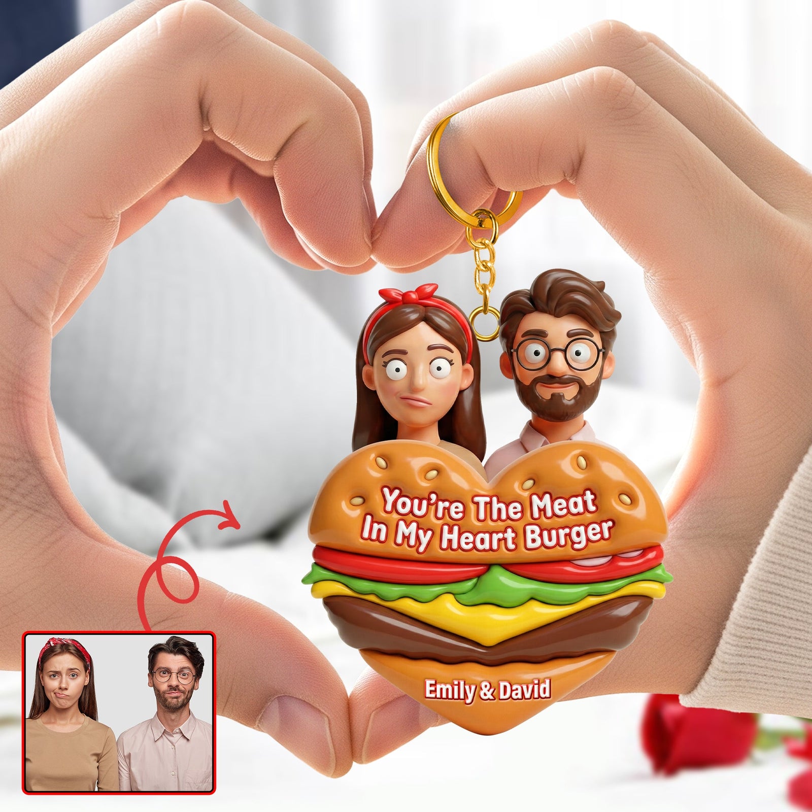 Cute Food Pun Keychain - Personalized Custom Photo Gift For Couples 02HUQN210126
