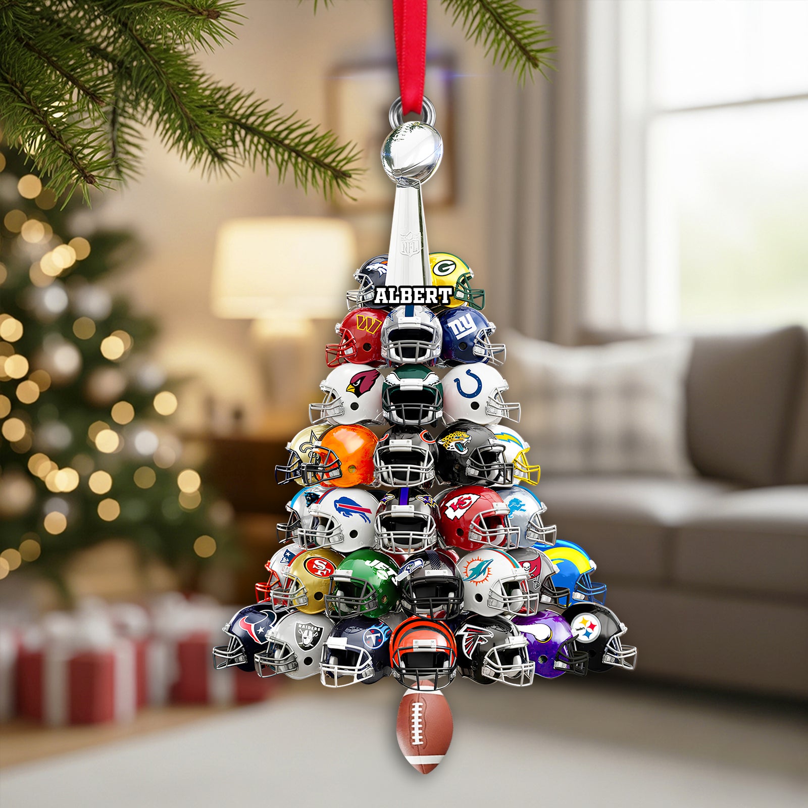 Football Helmet Christmas Tree Ornament - Personalized Gifts For American Football Lovers 02HULU030925