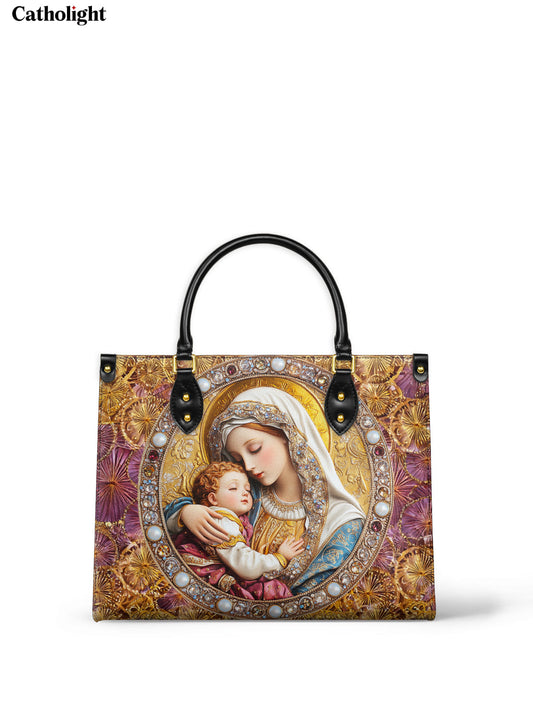 Catholight  Divine Madonna and Child Leather Handbag - Elegant Religious Artwork