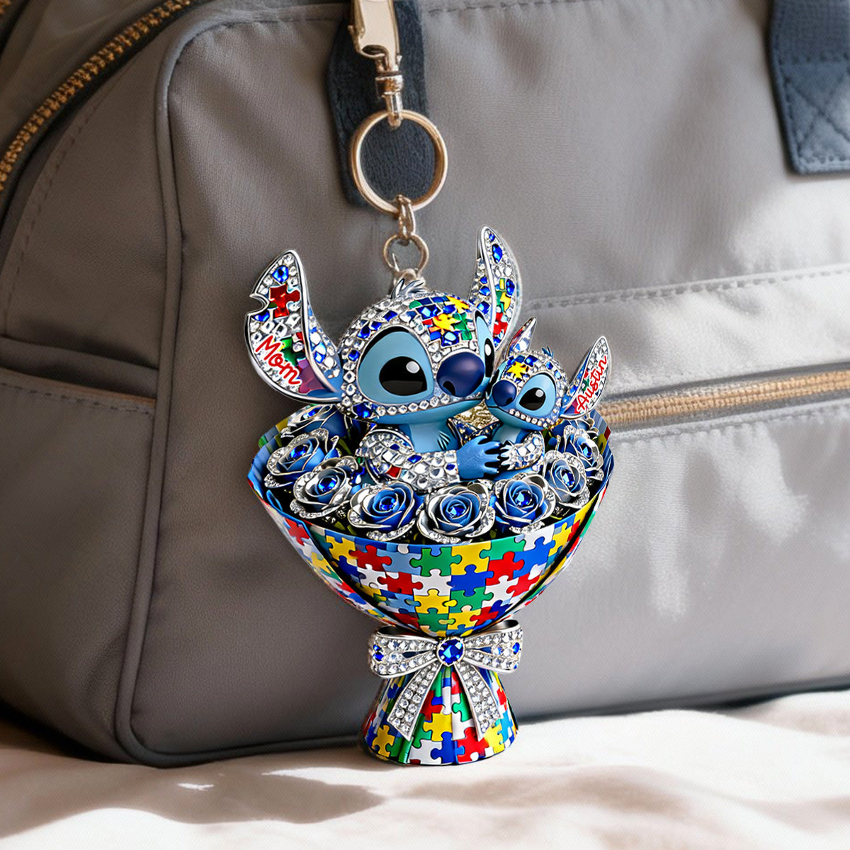 Puzzle Bouquet Mom Keychain - Personalized Gift For Autism Mom 04KIMG050226-Homacus