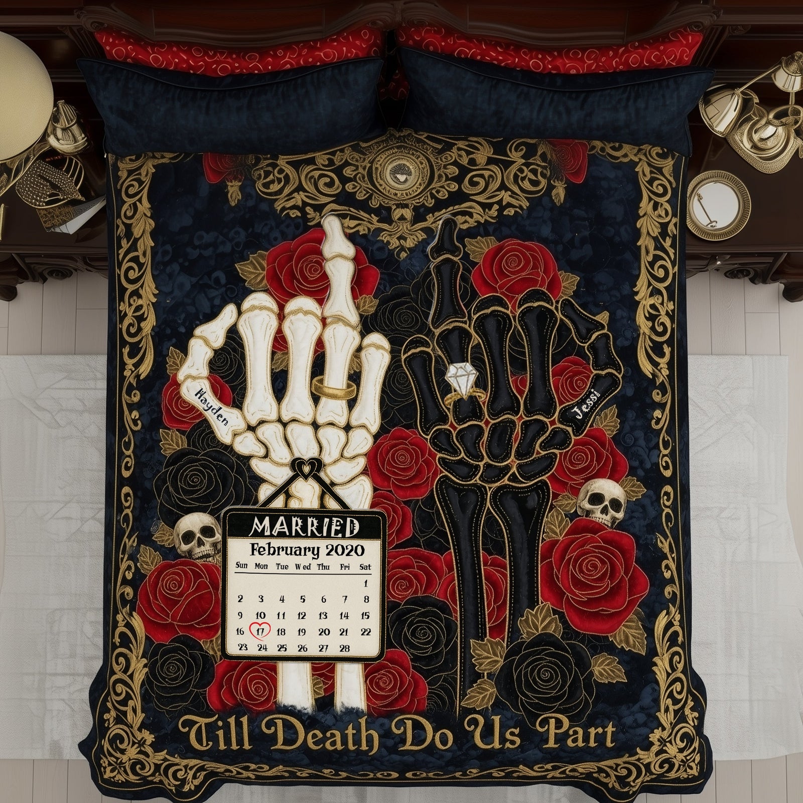 Gothic Wedding Skeleton Quilt Bedding Set Special Line - Gifts For Couple 01TGLU220725