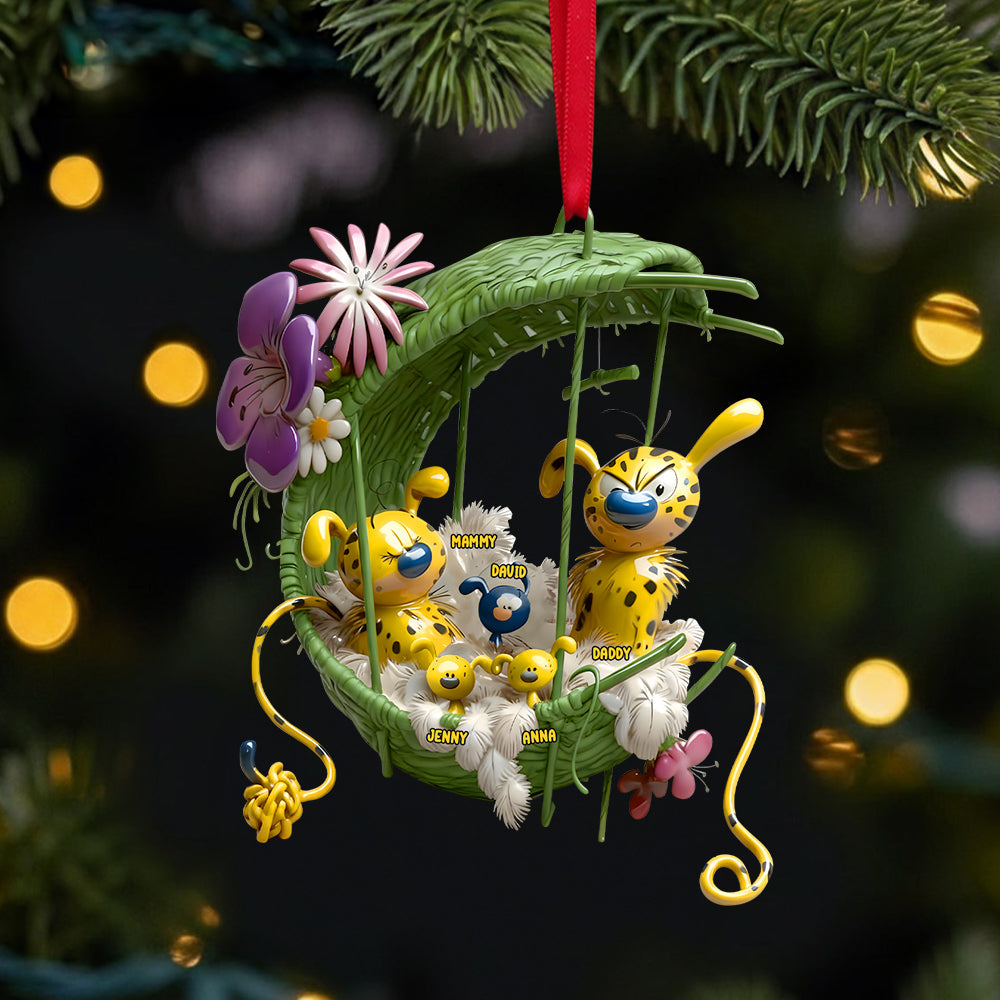 Cozy Spotted Yellow Monkey Family Hanging Nest Ornament, Personalized Gifts For Family 01qhtn061025