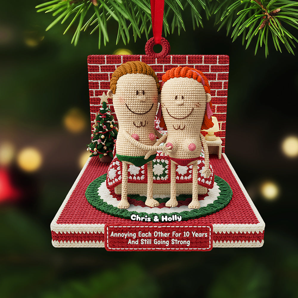 Personalized Gifts For Christmas, Knitting Funny Couple Acrylic Ornament 02nata241025