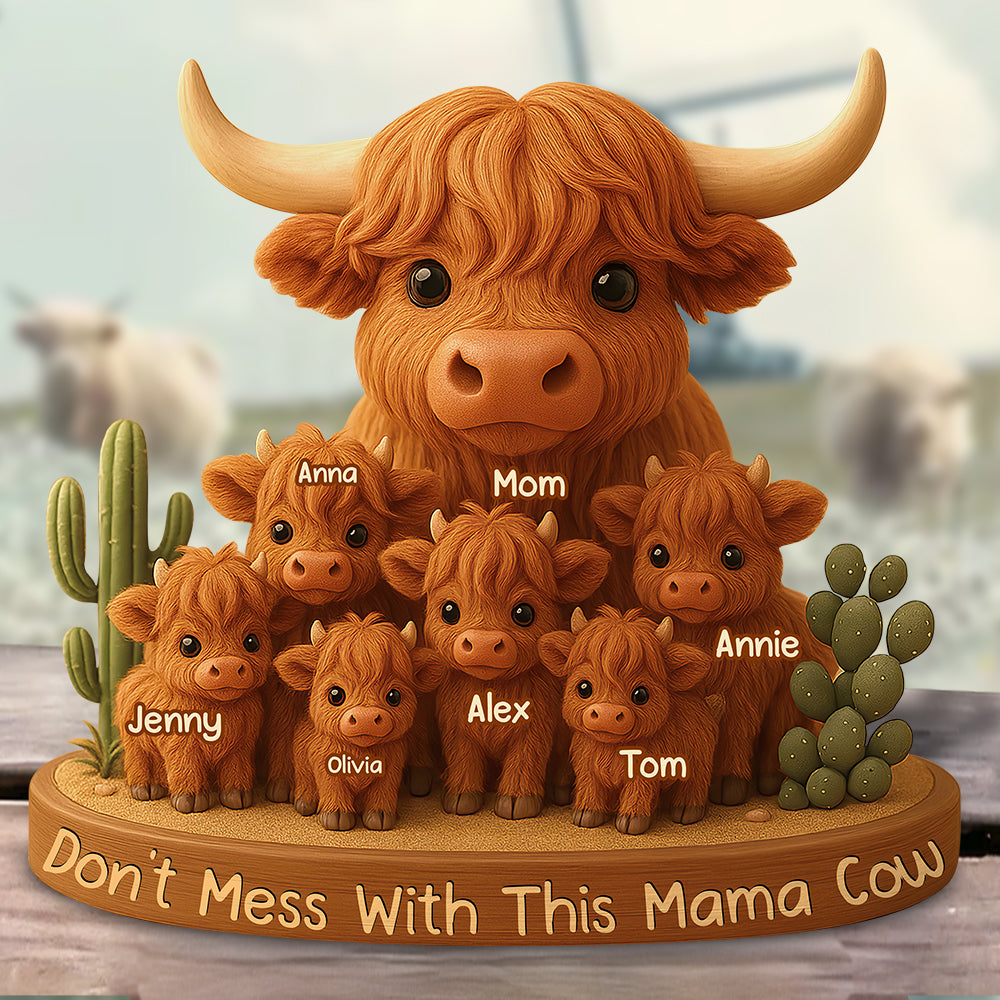 Personalized Gifts For Mom Plaque Highland Cow Mama 03XQDT150425-Homacus