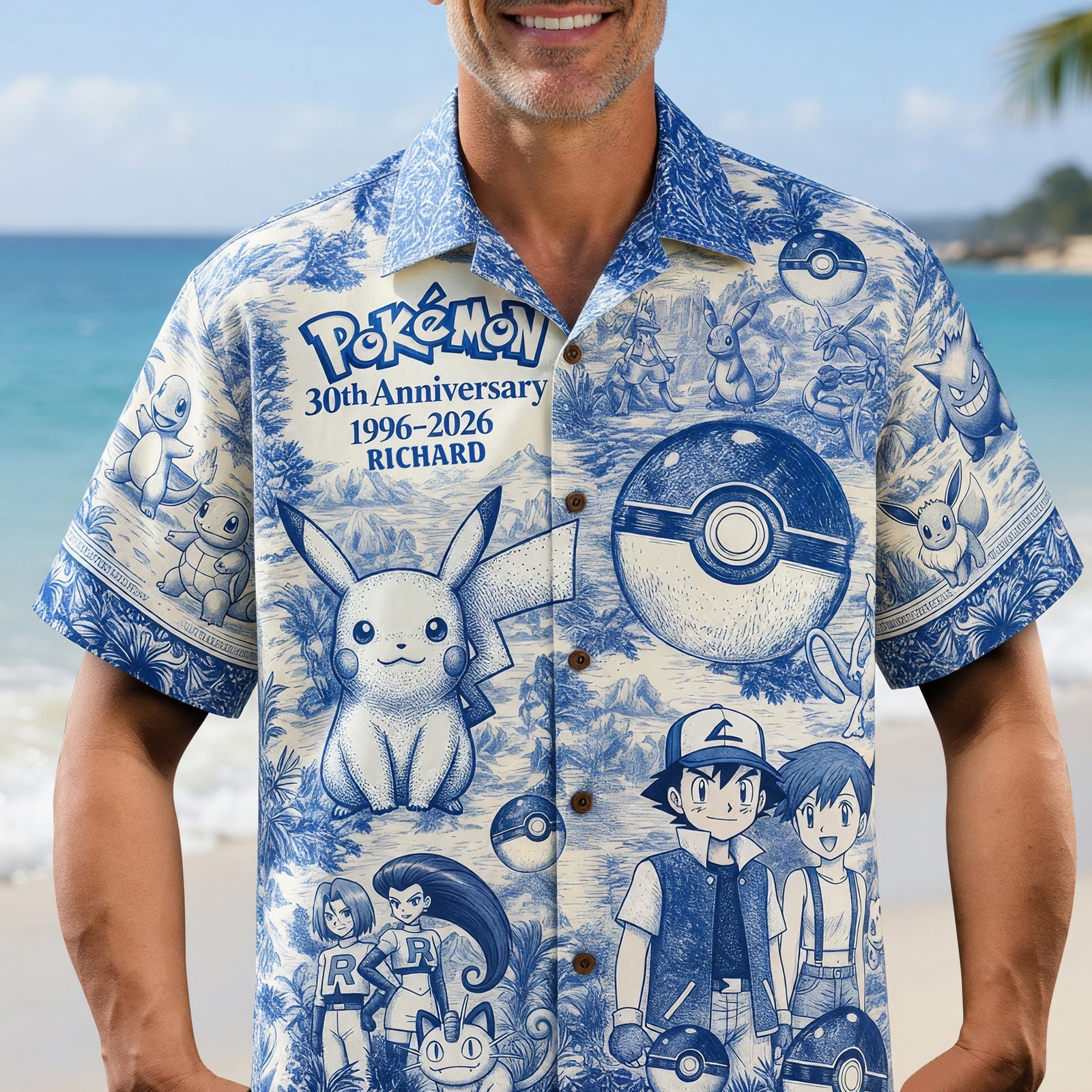 Lovely Characters Celebrate 30th Anniversary Toile De Jouy Hawaiian Shirt - Personalized Gifts 01huqn180626