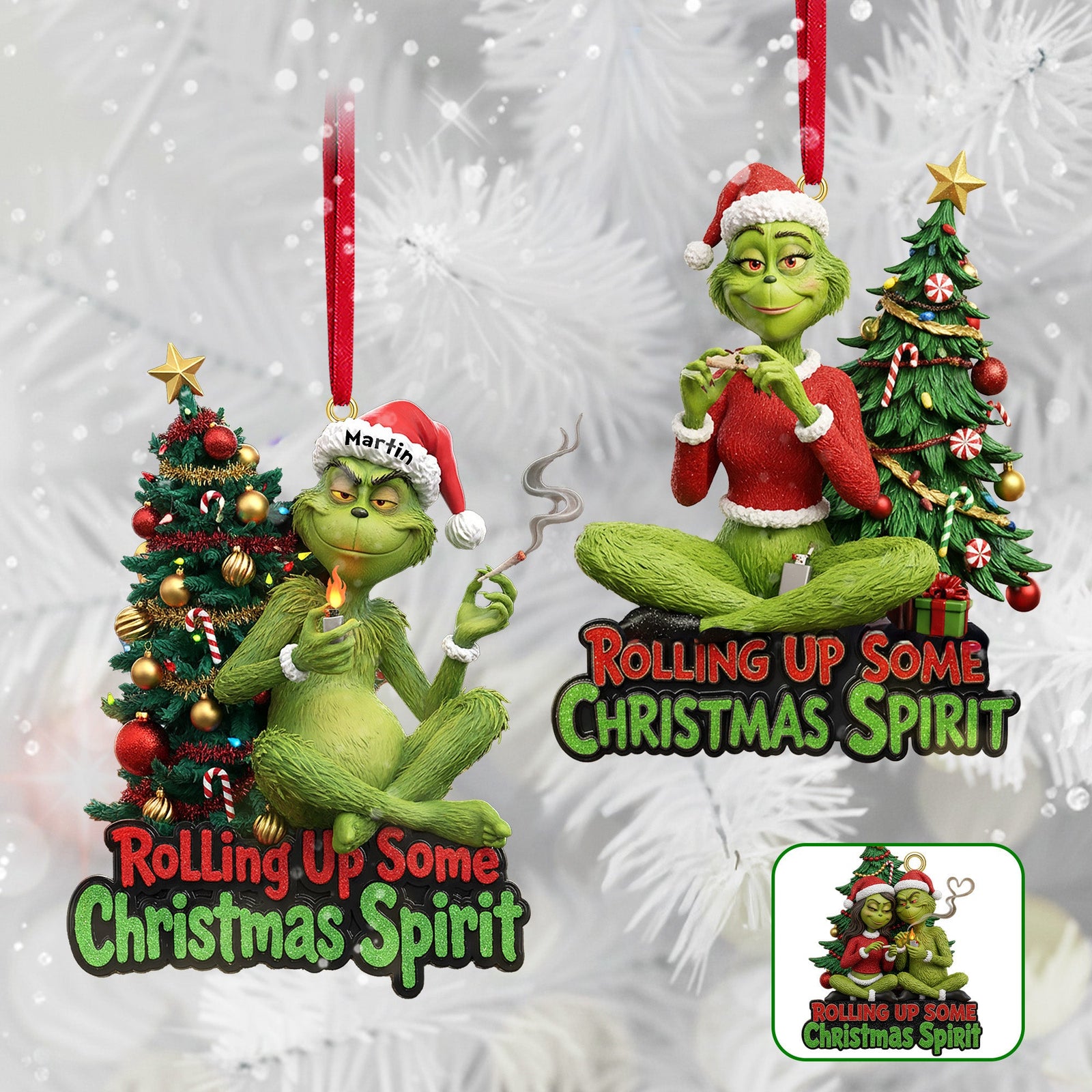 Green Monster Smoker Couple Ornament - Personalized Gift For Couple Christmas Ornament 02HYMG091025