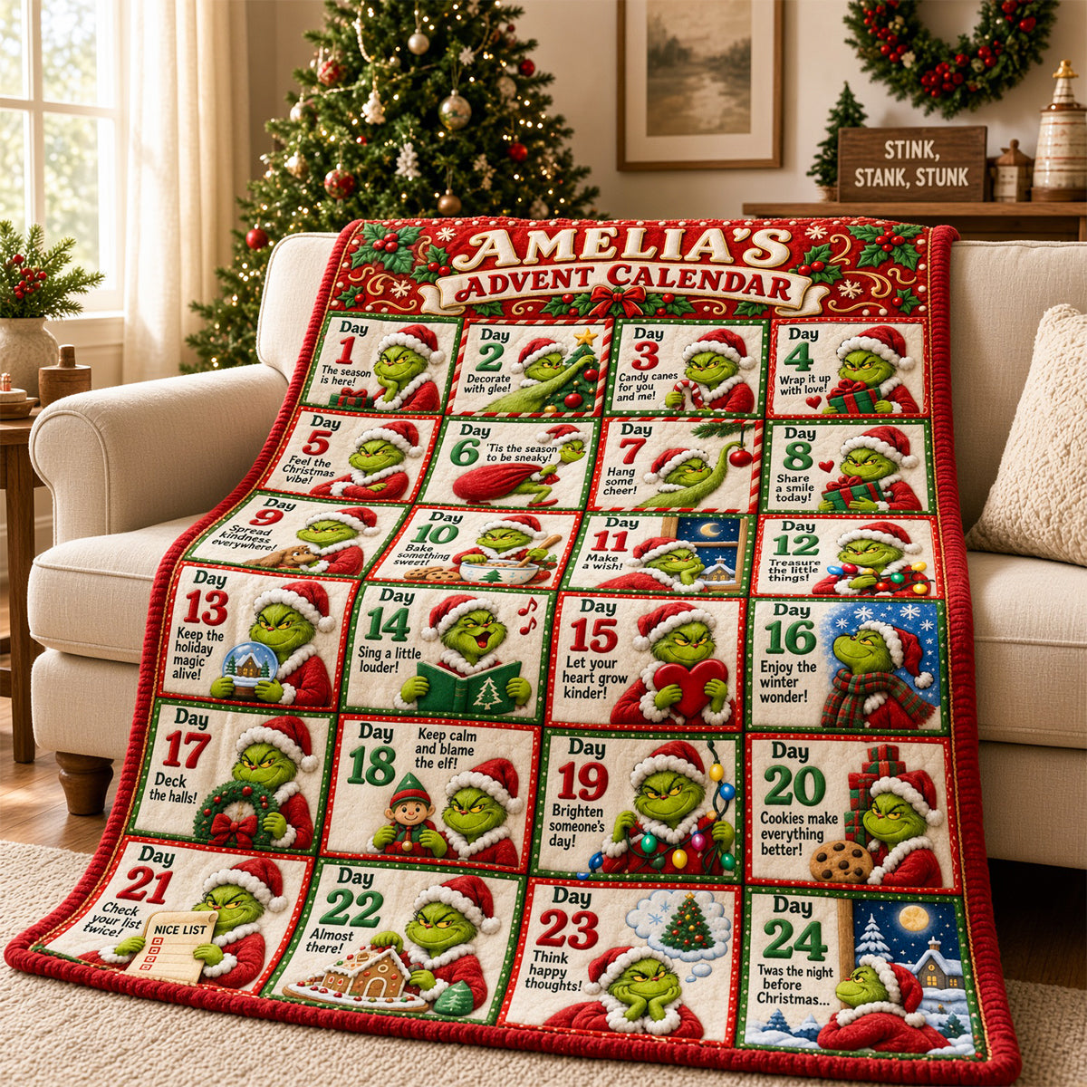 Funny Christmas Advent Calendar Blanket - Personalized Christmas Gifts 01padh121026