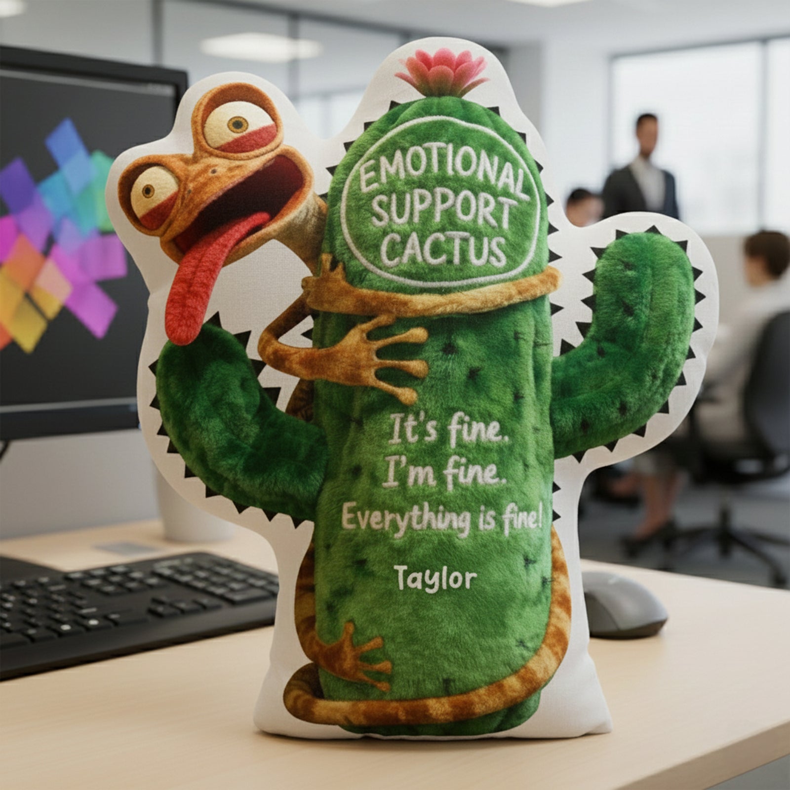 Fun Lizard Hugging Emotional Support Cactus Custom Shape Pillow - Personalized Gifts For Coworker 04qhqn221125