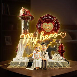 Firefighter Wedding Couple Acrylic Light Box - Personalized Gift For Couples 03PATA091225