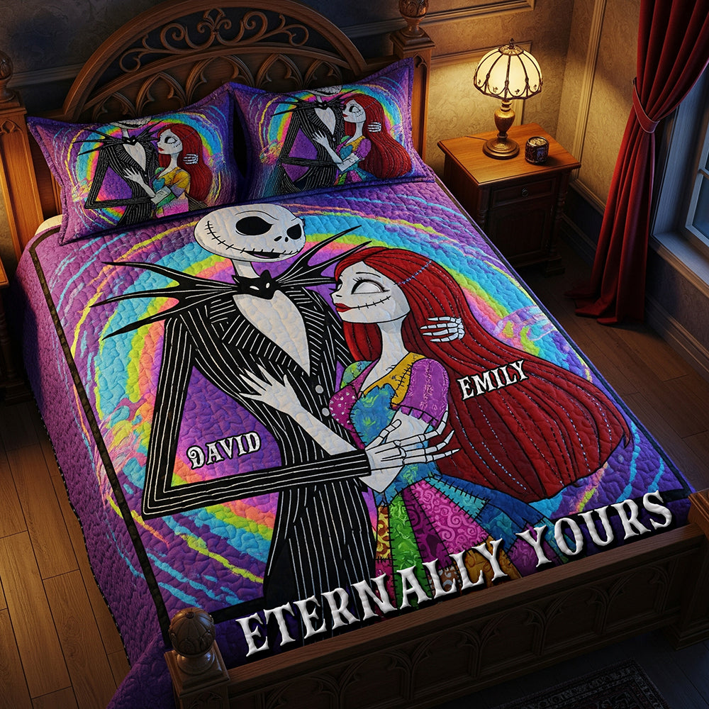 Psychedelic Couple Quilt Bed Set, Personalized Halloween Gifts For Couple 01qhqn090825