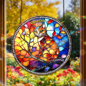 Colorful Cat Stained Glass - Personalized Gifts For Cat Lovers 02humg150825
