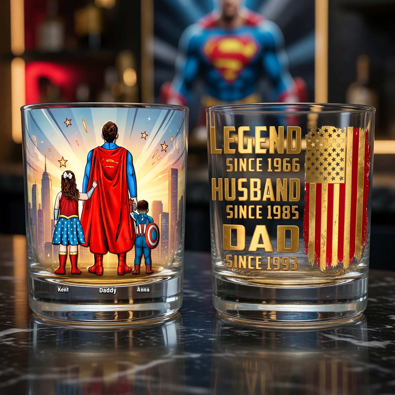 Strong Dad and Kids Round Glass - Personalized Gifts For Dad 01naqn140526