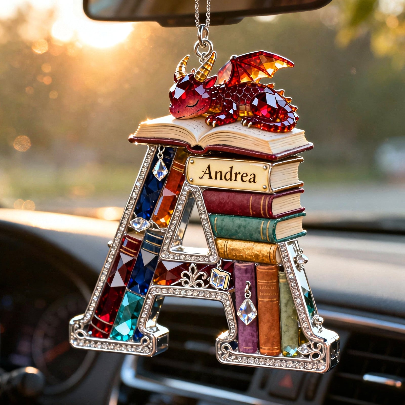 Fantasy Book Dragon Car Hanging Ornament, Personalized Gifts For Book Lovers 01qhtn130126