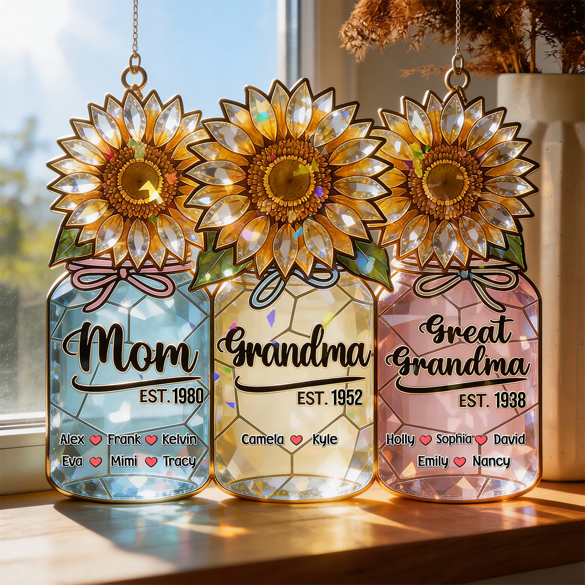 Sun Flowers Suncatcher Ornament - Personalized Gifts For Grandma and Mom 04kimg180326