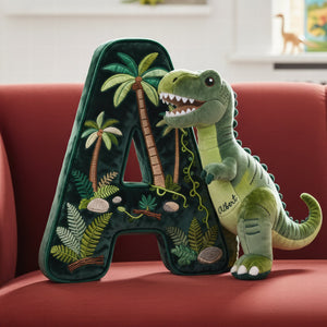 Alphabet Initial T-Rex Custom Shape Pillow - Personalized Gifts For Kids 01pgqn101225