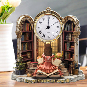 Girl Holding Books Desk Clock Plaque Personalized Gifts for Book Lovers 05TGQN230525-Homacus