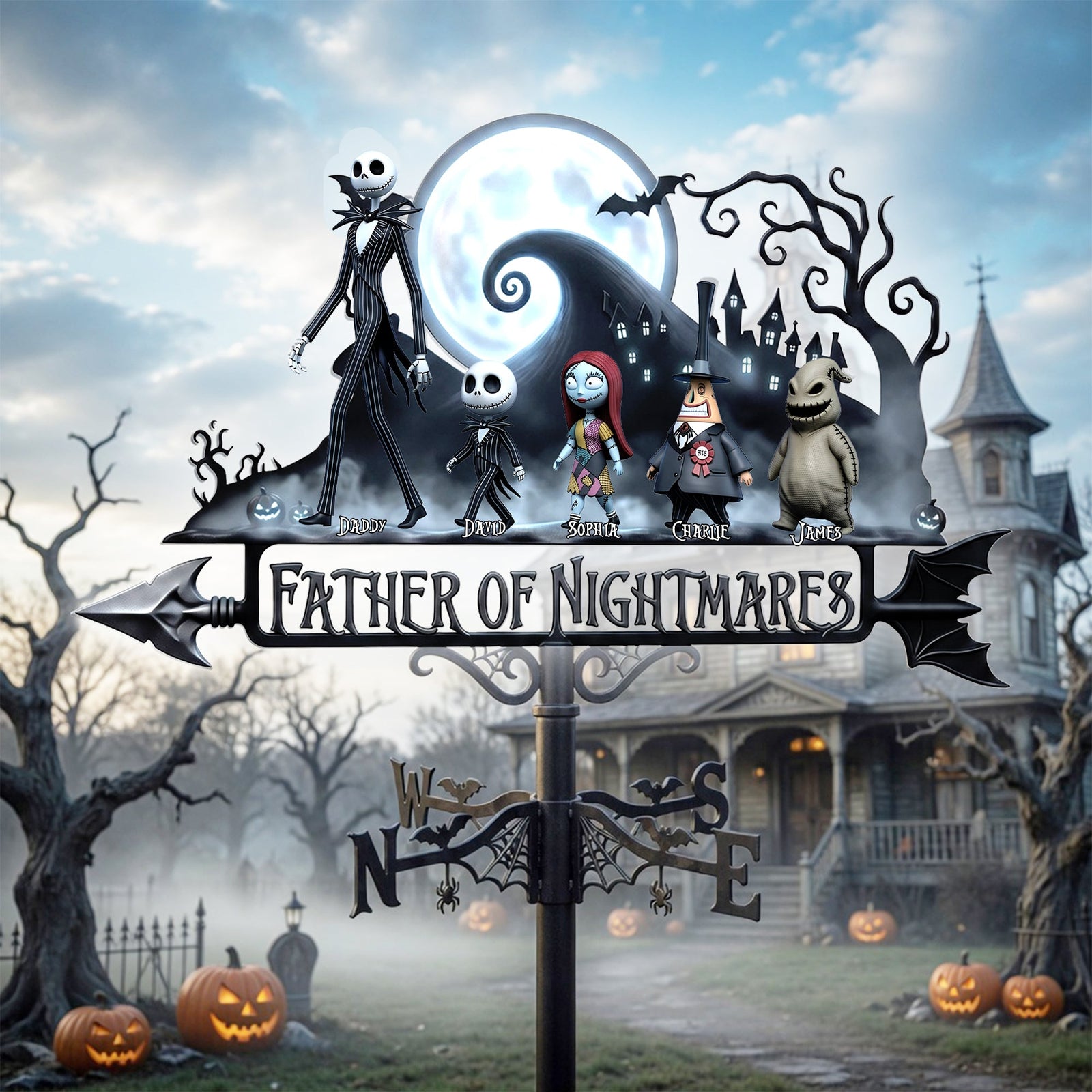 Spooky Father and Kids Metal Weather Vane  - Personalized Gifts For Dad 01nalu140526