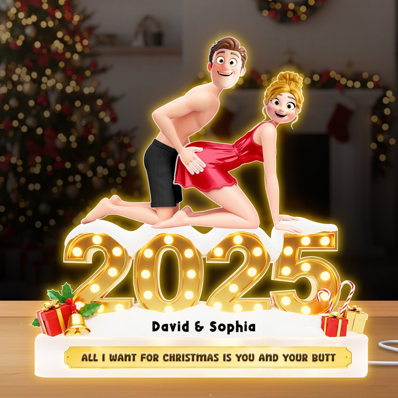 Naughty Couple Christmas Acrylic Light Box 05ohlu301025 - Personalized Gifts For Couple