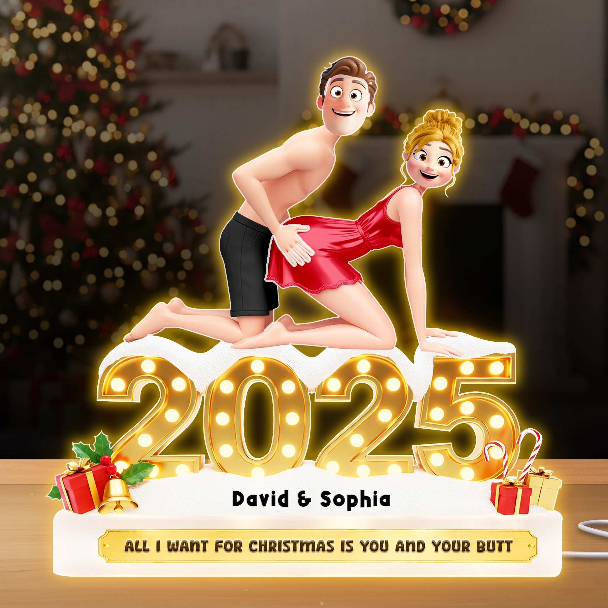 Naughty Couple Christmas Acrylic Light Box 05ohlu301025 - Personalized Gifts For Couple