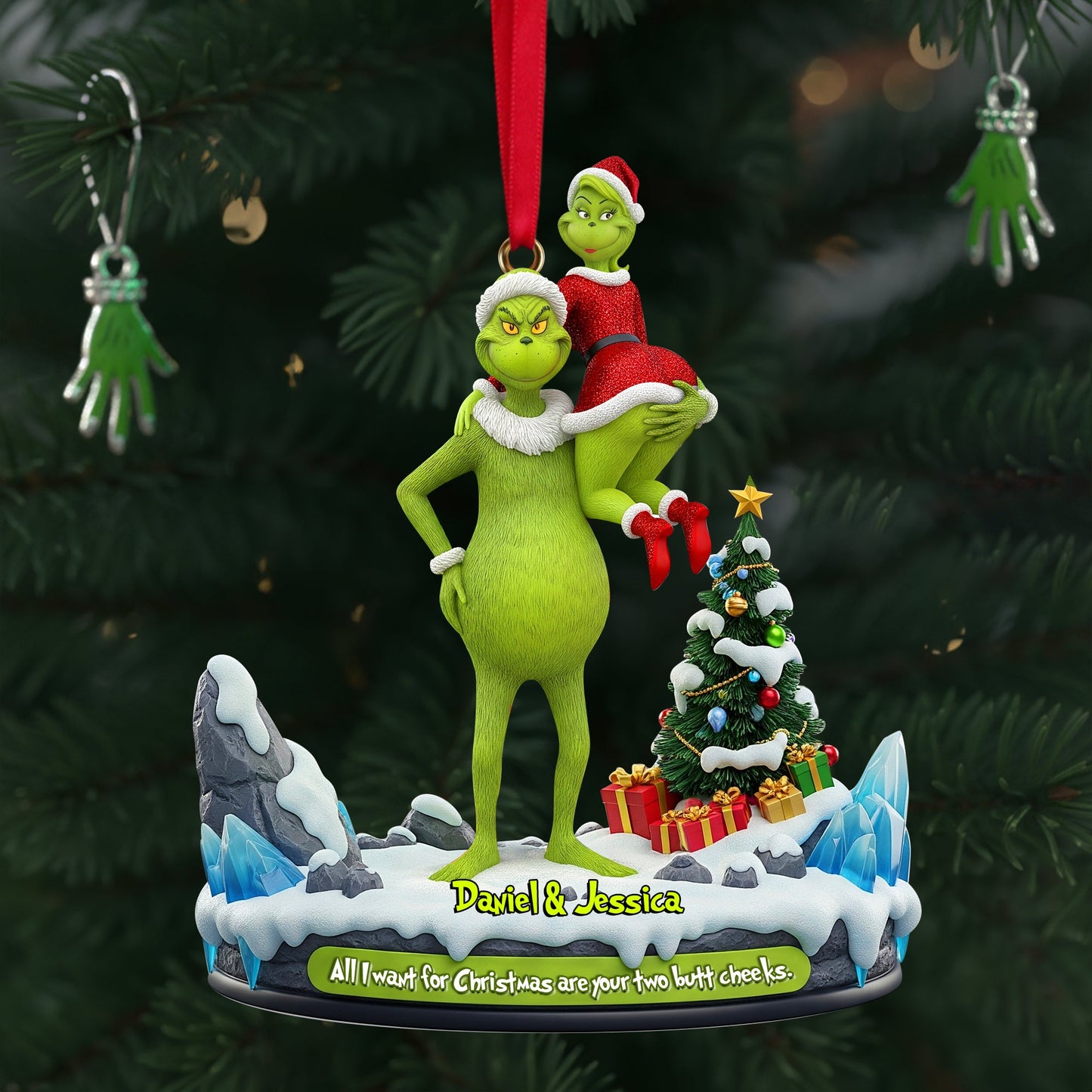 Hugging Green Monster Couple Ornament - Personalized Christmas Gift For Couples 01OHLU180925
