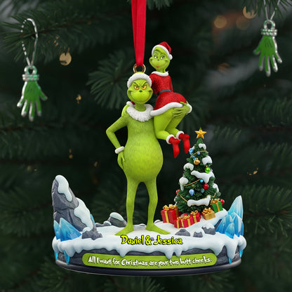 Hugging Green Monster Couple Ornament - Personalized Christmas Gift For Couples 01OHLU180925
