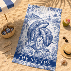 Toile De Jouy Whale Family Beach Towel, Personalized Gift For Family 05qhdh180726