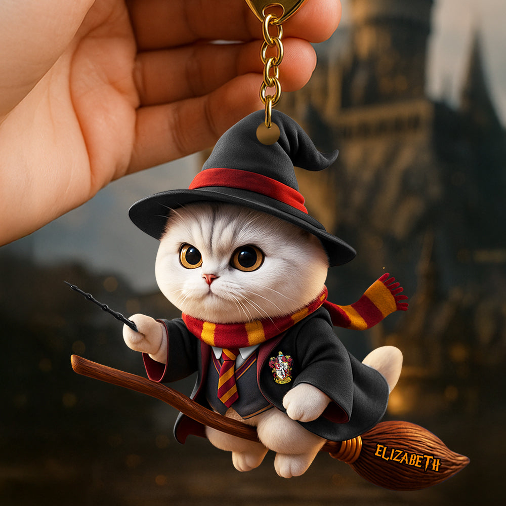 Flying Broom Cat Keychain Personalized Gifts For Cat Lovers 03ACDT050725