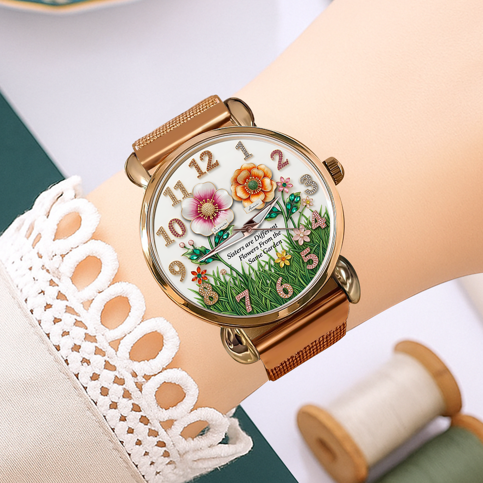 Floral Blooming Mesh Strap Watch - Personalized Gift For Sisters 04HULU250725