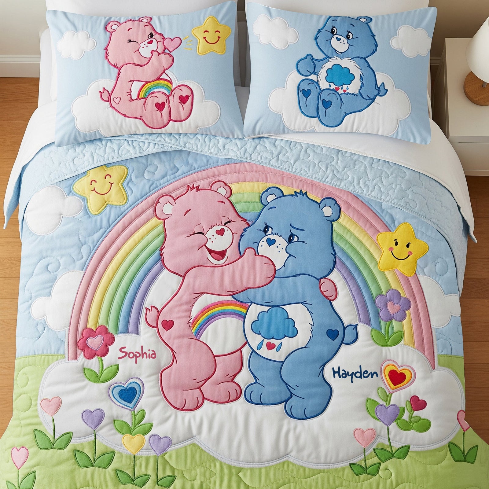 Cute Bear Couple Quilt Bed Set - Personalized Gifts For Couple 05QHLU190725