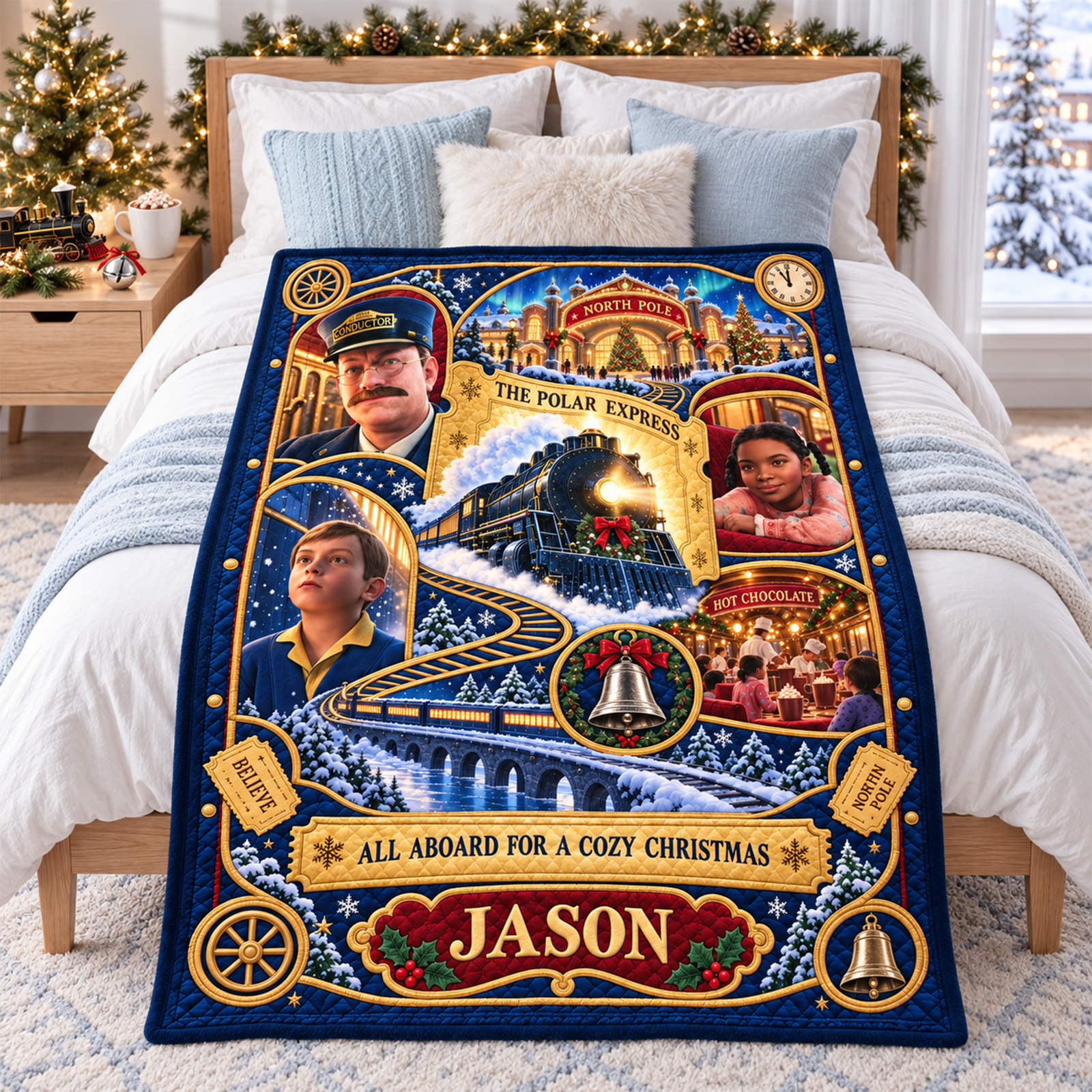 All Aboard The Merry Express To The Christmas Wonderland Blanket - Personalized Christmas Gifts 02haqn091026