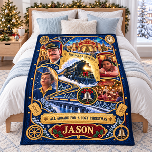 All Aboard The Merry Express To The Christmas Wonderland Blanket - Personalized Christmas Gifts 02haqn091026