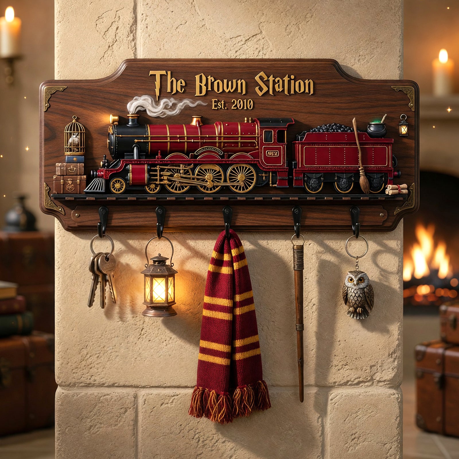 Fantasy Train Station Family Acrylic Key Hanger - Personalized Gifts For Family Key Hanger 01HUQN080526