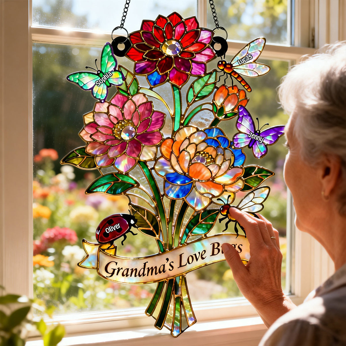 Grandma's Love Bugs Suncatcher Ornament - Personalized Mother's Day Gifts 02natn240226