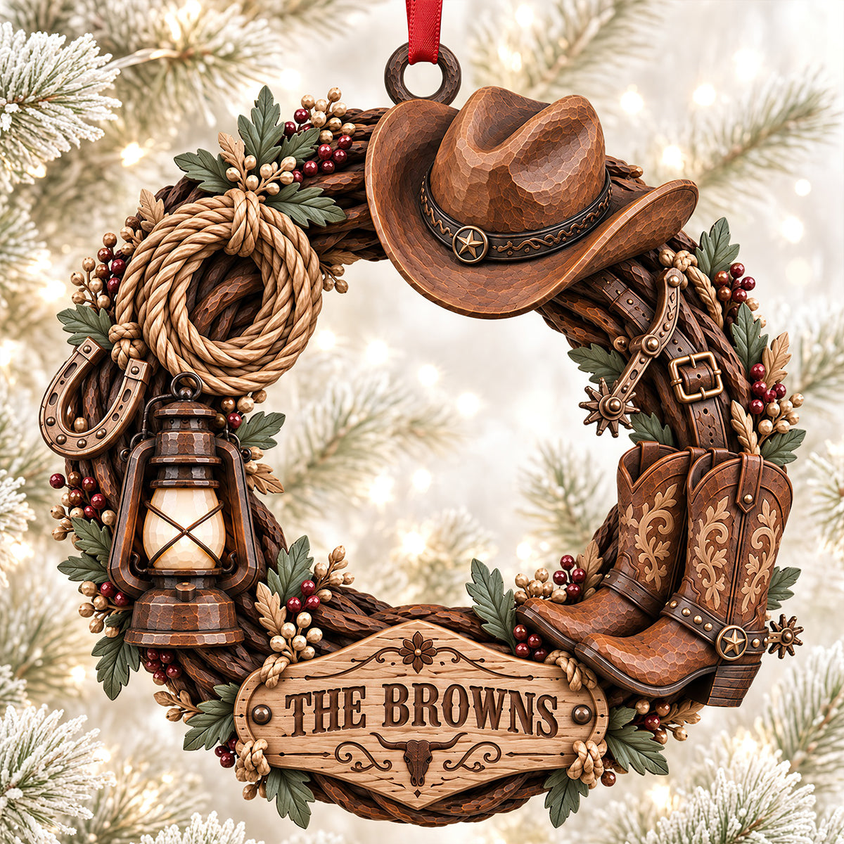 Cowboy Wooden Wreath Acrylic Ornament - Personalized Christmas Gifts 05ttdt091026
