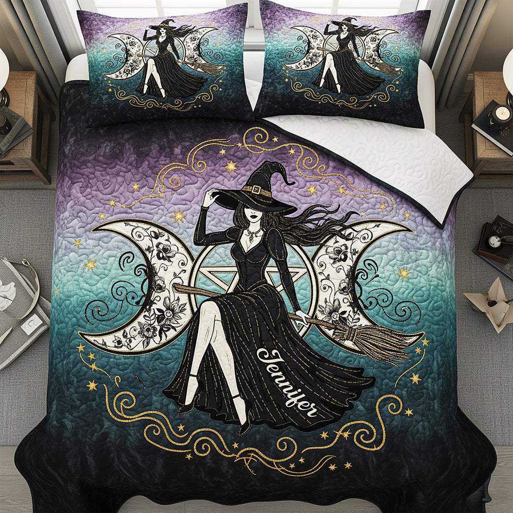 Mystic Witch Triple Moon Quilt Bed Set, Personalized Gifts For Wiccans 02qhqn280725