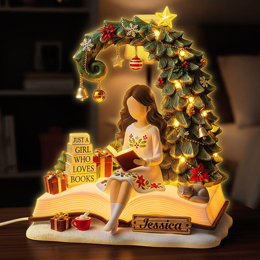 Book Girl Custom Shape Acrylic Christmas Light Box - Personalized Gifts For Book Lovers 01pgta041125