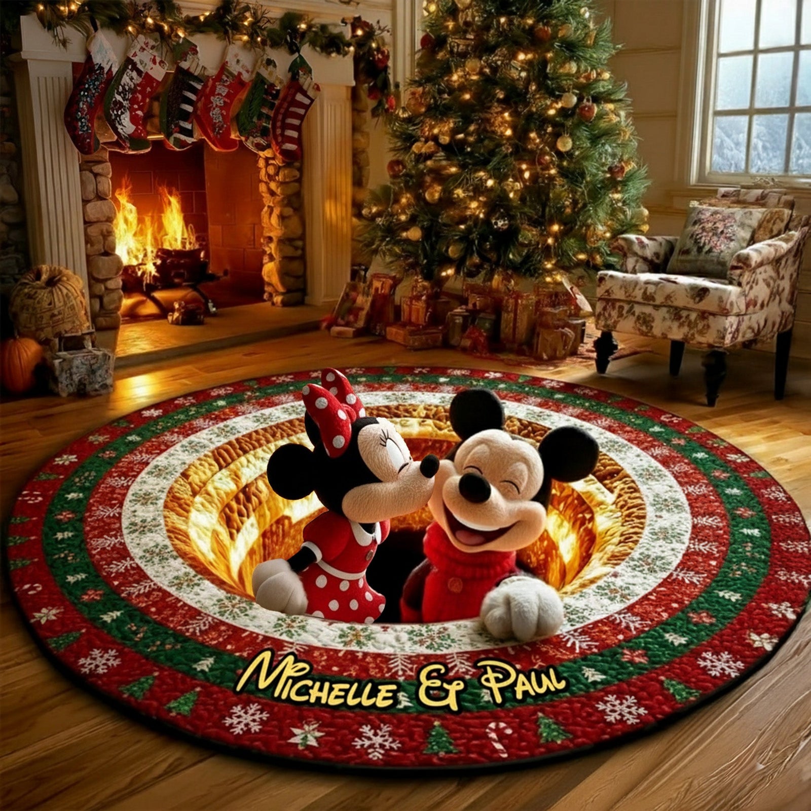 Couple Round Mat - Personalized Gifts For Couple Christmas Quilted Round Mat 04TGMG260925