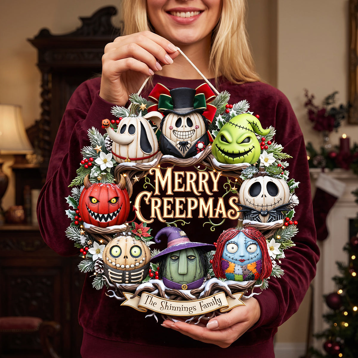 Merry Creepmas Wreath Acrylic Sign - Personalized Christmas Gifts 02pata110826