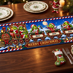 Family Christmas Train Table Runner - Personalized Gifts For Family Quilted Table Runner 04TYTA240926