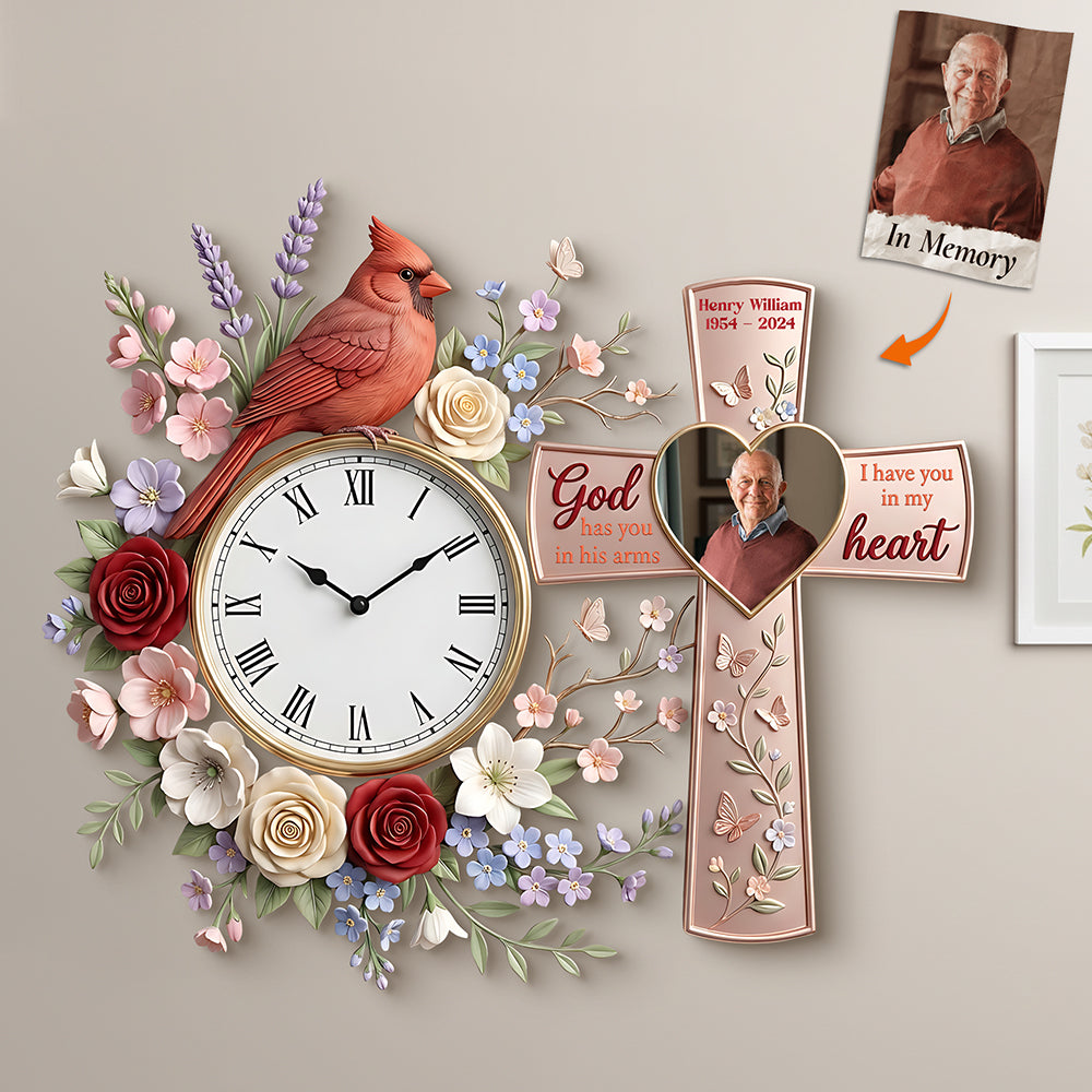 Cardinal Memorial Custom Photo Acrylic Clock - Personalized Gifts For Memorial 02kita060126