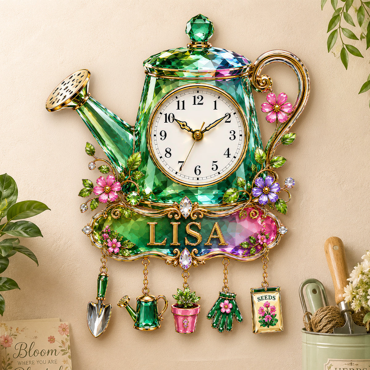 Garden Bloom Acrylic Hanging Wall Clock - Personalized Gifts For Gardening Lovers 05nadh300726