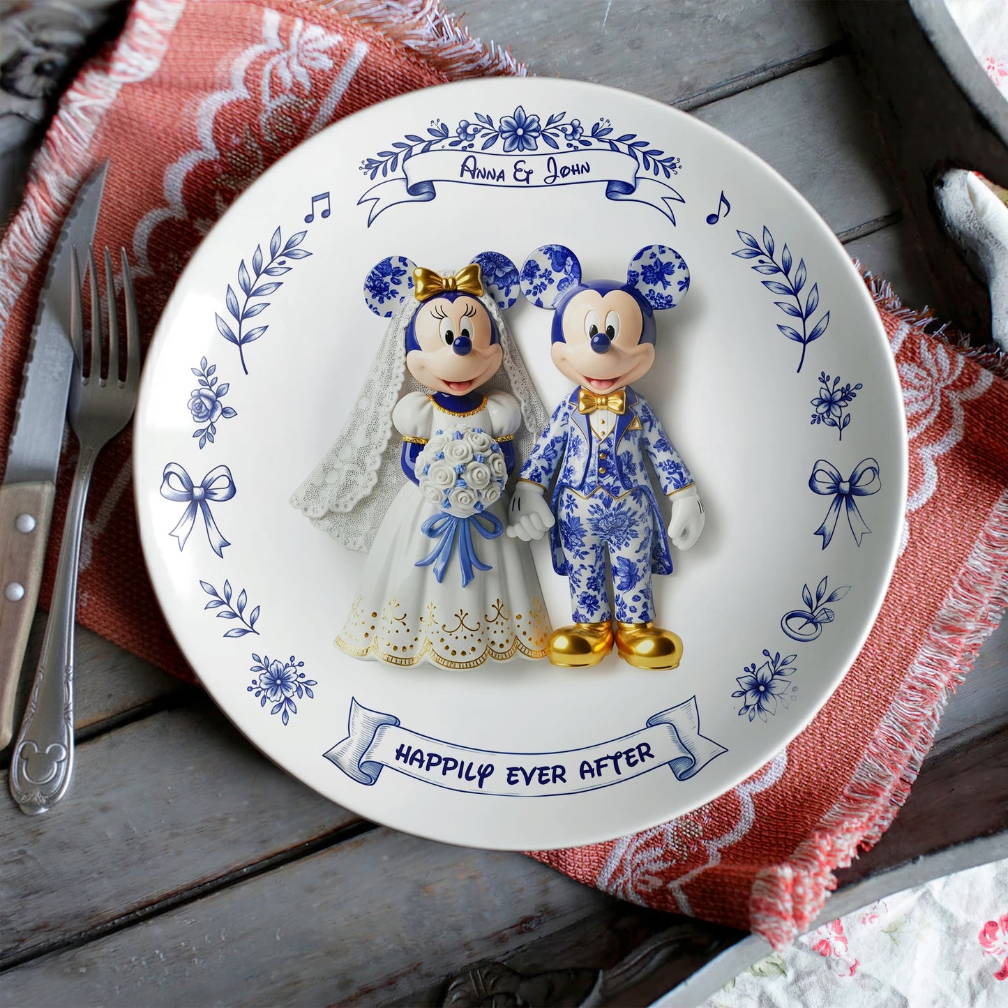 Cute Cartoon Couple Round Plate - Personalized Gift For Couples 01PGLU041025