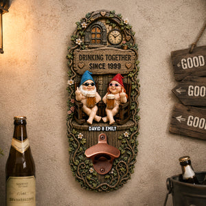 Drinking Together Couple Wall Hanging Bottle Opener - Personalized Gifts For Couples 05OHDH200726