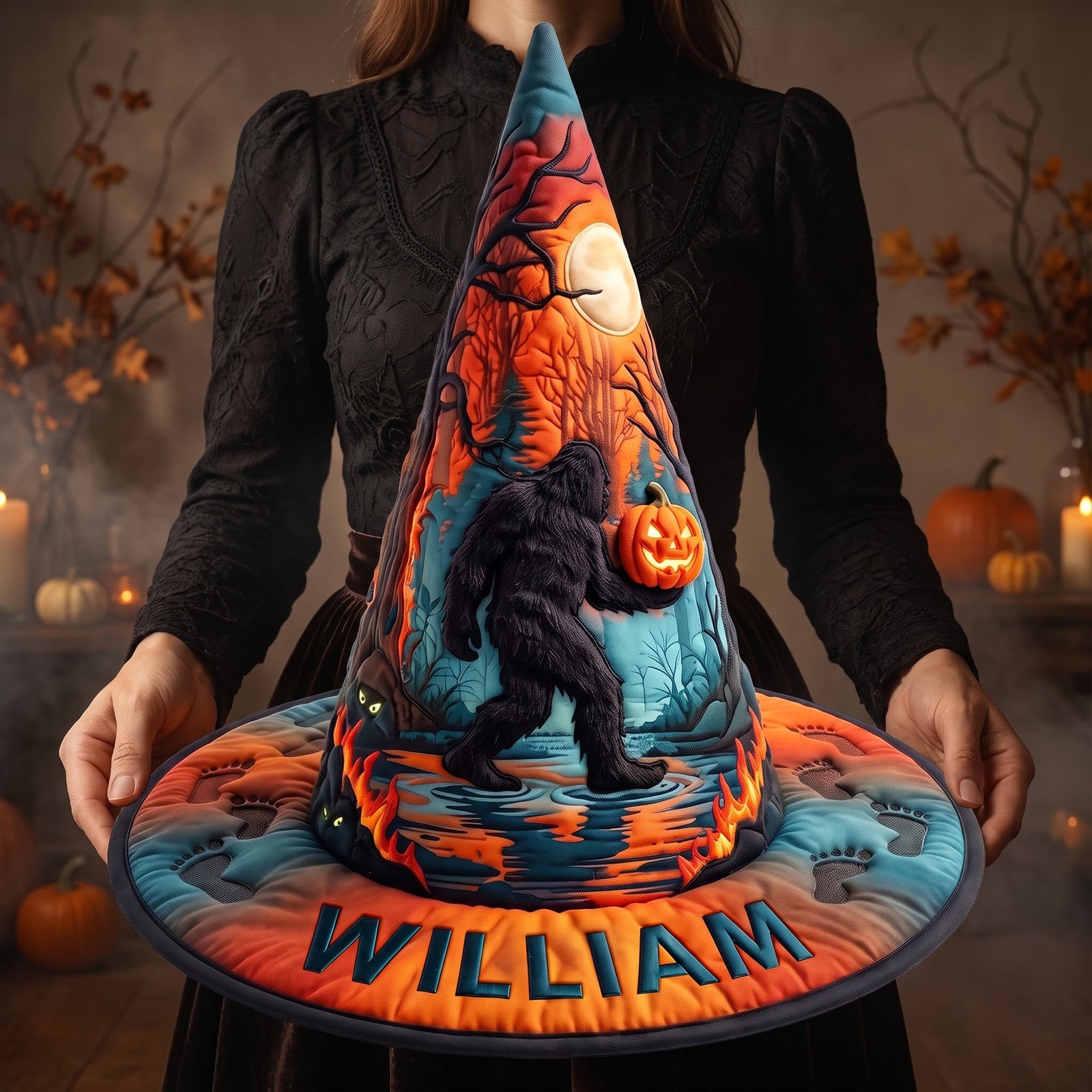 Squatching Through Halloween Quilted Witch Hat, Personalized Gifts For Bigfoot Lovers 05QHQN180826