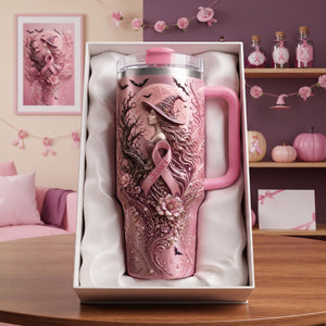 Pink Witches Ribbon Breast Cancer Awareness Colorful 40oz Tumbler With Handle - Personalized Gifts For Cancer Awareness 04palu100826