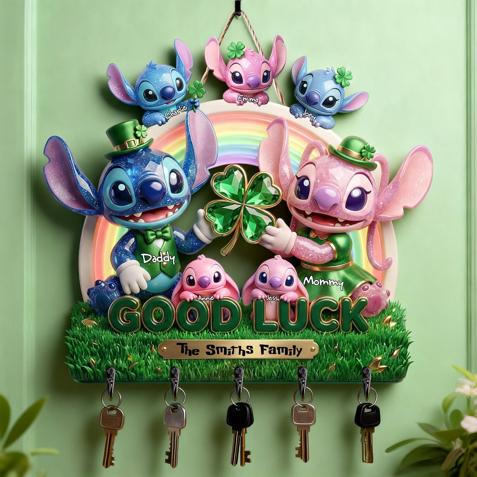 Lucky Family Acrylic Key Hanger - Personalized Gifts For St Patrick's Day 02PALU230226