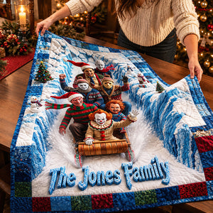 Macabre Midnight Slashers, Christmas Tobogganing Hours Quilted Table Runner - Personalized Gifts For Horror Lovers 04qhdt210826
