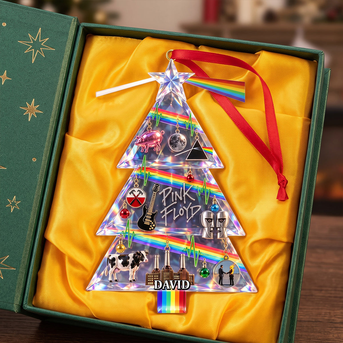 Pink Floyd Triangle Christmas Tree Ornament, Personalized Gifts For Music Lovers 06QHTN170926