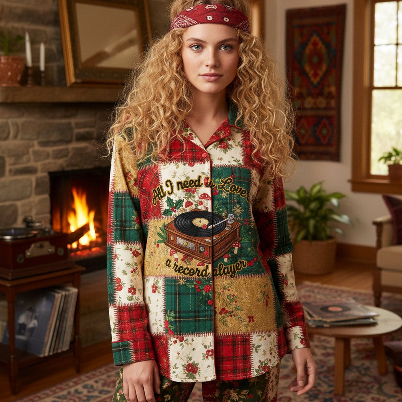 Vinyl Records Lovers Button Up Pajama Set - Christmas Gifts 01paqn201125